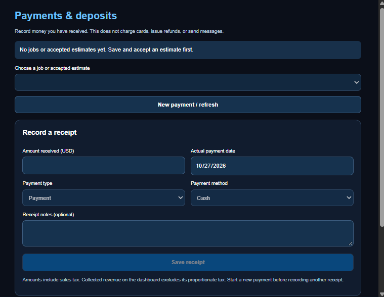 Payments and deposits