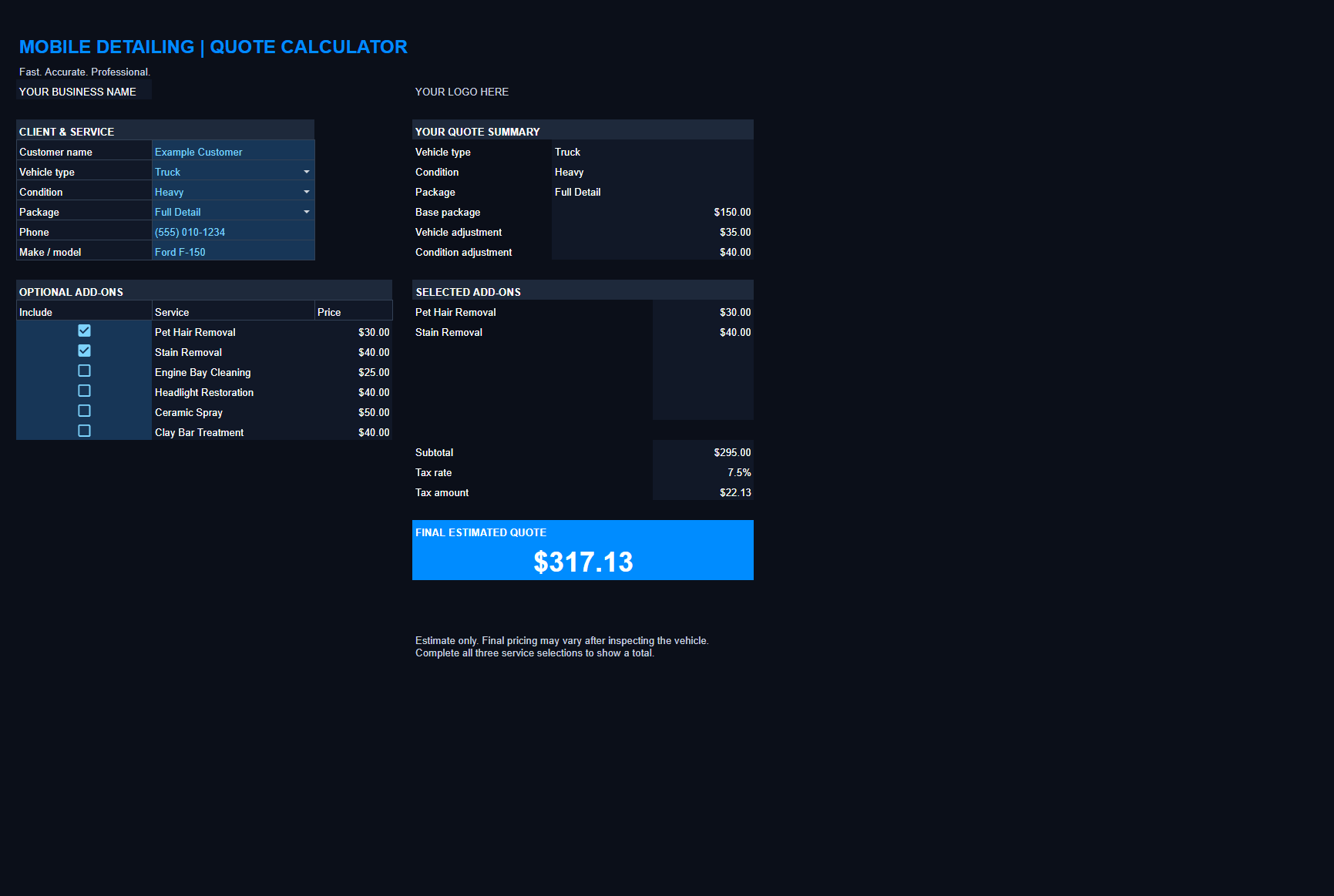 Quote calculator